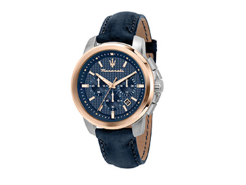 Maserati Successo輝煌成就系列 三眼石英 藍色真皮錶帶 44mm
